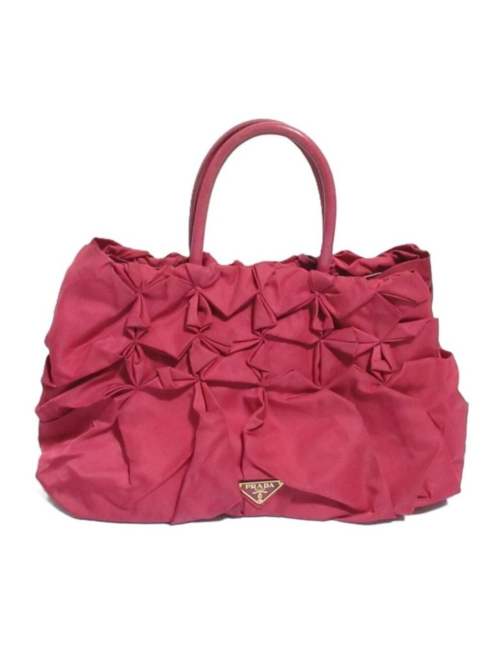 Prada Nylon Frill Gather Handbag Pink